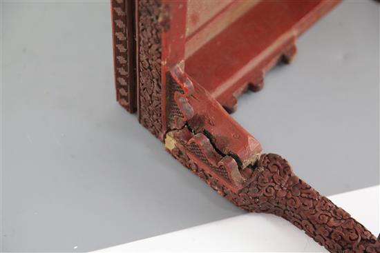 A Chinese cinnabar lacquer small table, 18th / 19th century, W.8cm D.26cm H.25cm